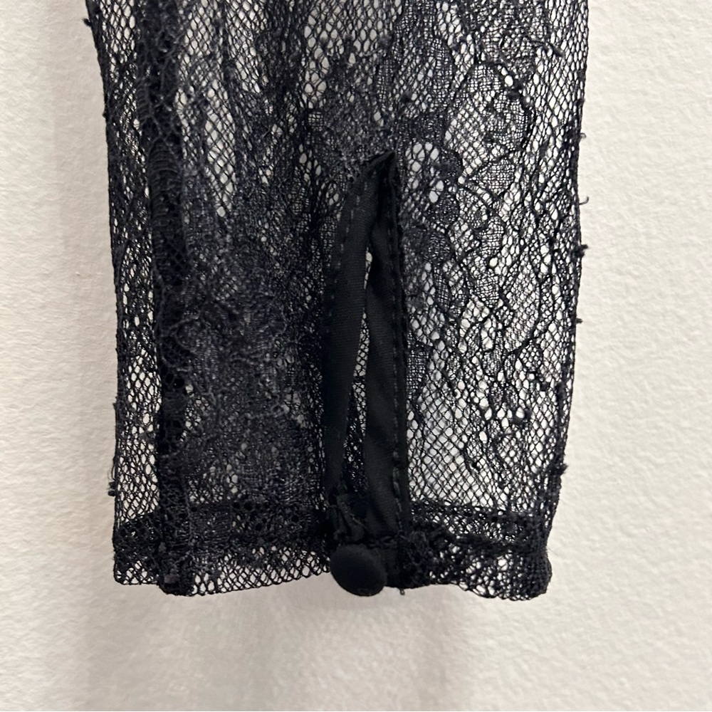 Free People Black Lace Leopard Mesh Long-Sleeve Bodysuit - Picture 15 of 16